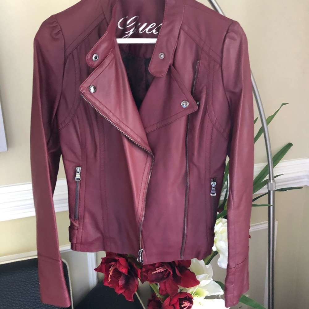 GUESS Maroon Leather Jacket, size XS/S